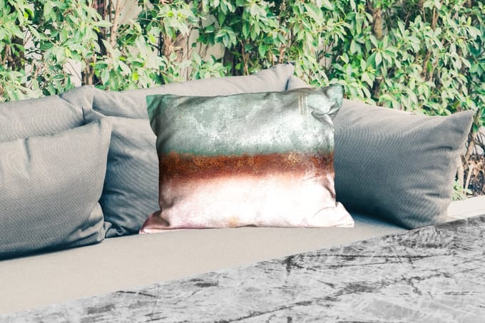 Buitenkussens - Tuin - Goud - Verf - Abstract - Groen - Roze - 50x30 cm