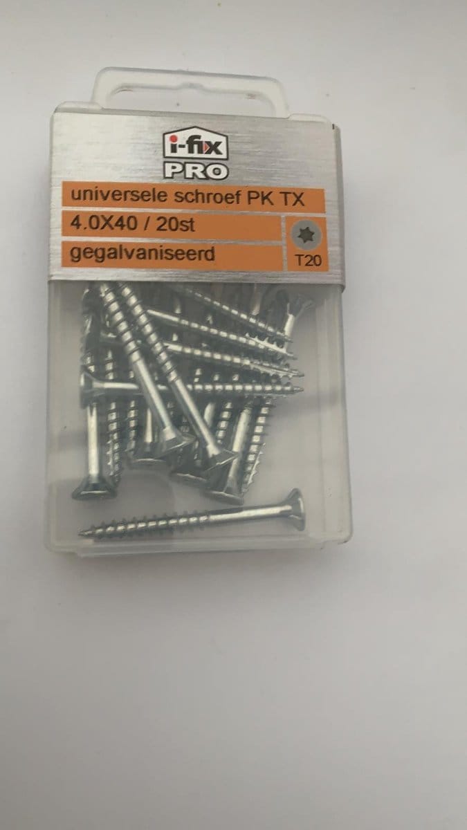 Universele schroef platkop torx 4x40mm 20 stuks gegalvaniseerd. I-fix.