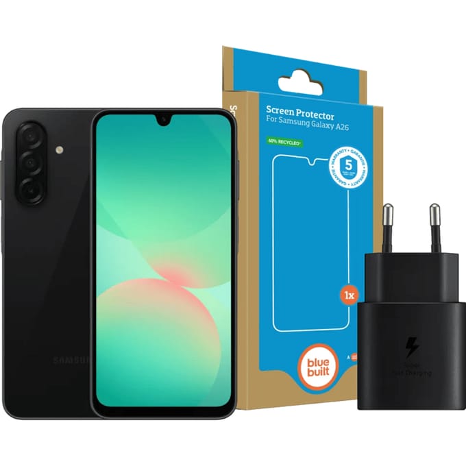 Samsung Galaxy A26 128GB Zwart 5G + Basis Accessoirepakket