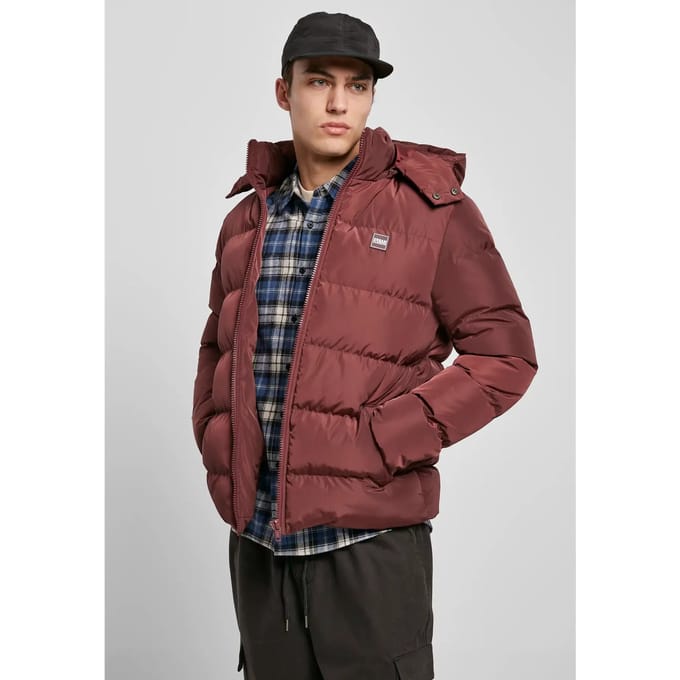Urban Classics - Hooded Gewatteerd jack - 2XL - Bordeaux rood