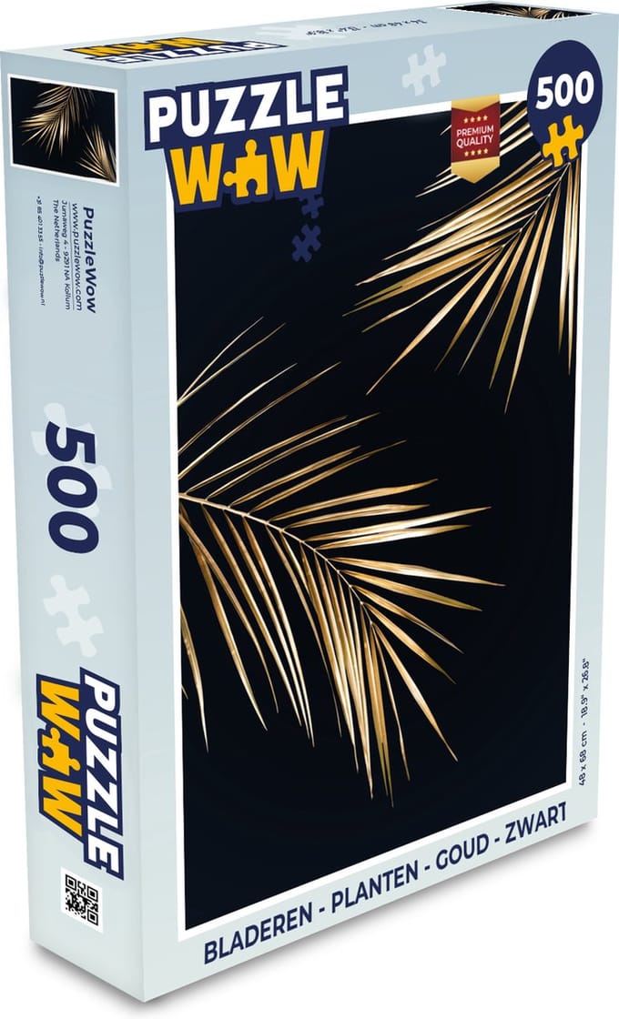 Puzzel Bladeren - Planten - Goud - Zwart - Luxe - Legpuzzel - Puzzel 500 stukjes