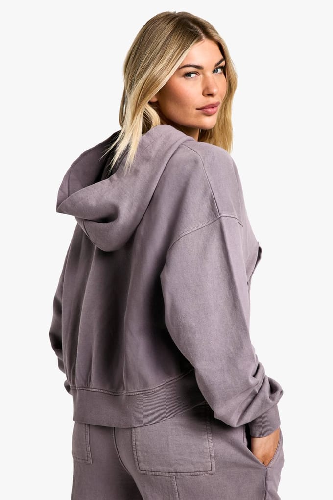 boohoo Dames Premium zware oververfde hoodie met ritssluiting | Druif | Maat: Small