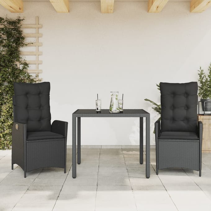 vidaXL - 3-delige - Tuinset - met - kussens - poly - rattan - zwart