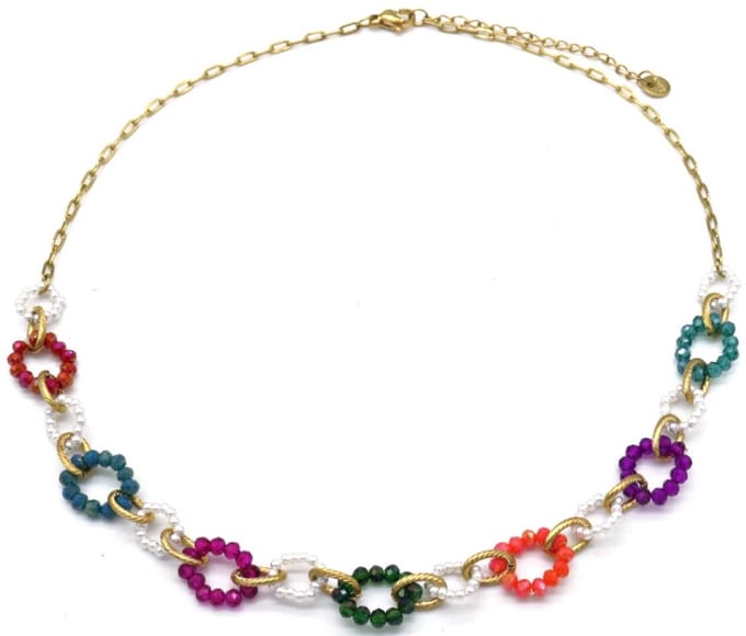 Ketting met Glaskralen - RVS - Lengte 39-44 cm - Multi