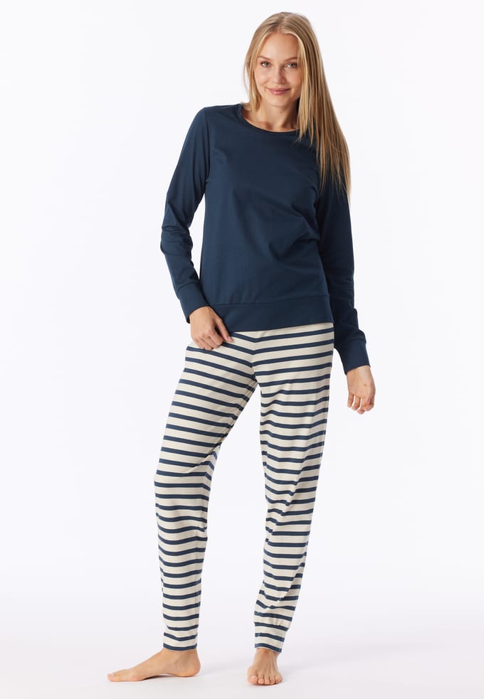 Lange pyjama met manchetten, streepjes, diepblauw - Casual Essentials 48
