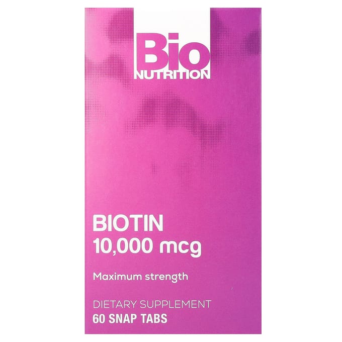 Bio Nutrition, Biotine, Force Maximale, 10 000 mcg, 60 Comprimés à Croquer
