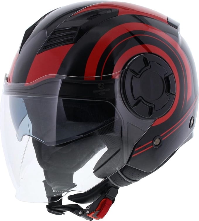 Vito Isola jethelm glans zwart rood S - Scooterhelm & Motorhelm