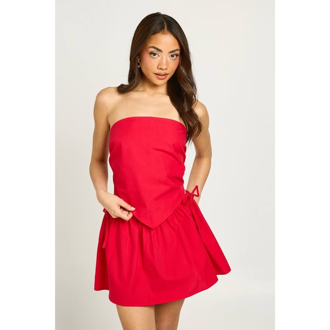 boohoo Dames Katoenen Popeline Sjaal Top | Red | Maat: 16