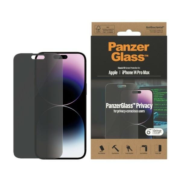 PanzerGlass Screenprotector geschikt voor Apple iPhone 14 Pro Max Glazen | PanzerGlass Classic Fit Screenprotector Privacy - Case Friendly