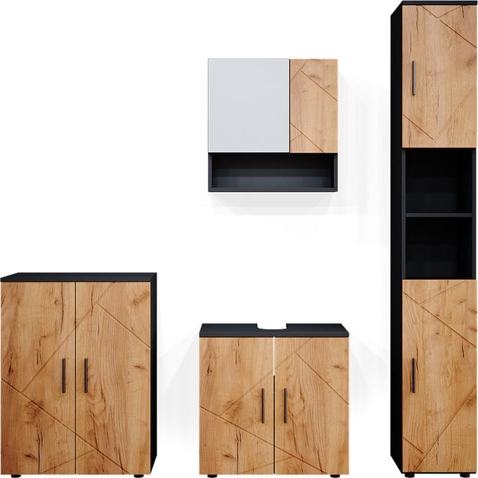 Vicco Badkamermeubel set Irma, Goudkleurig Eiken/Antraciet, 4-delig