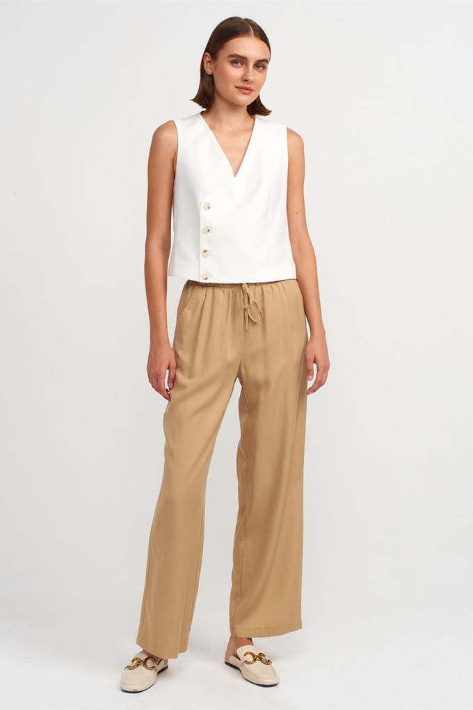 Dames Wijde Tencel Broek met Touwtjes in de Taille