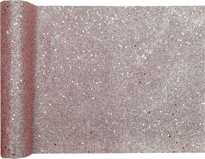 Santex Kerstdiner glitter tafelloper op rol - 2x - rose goud - 28 x 300 cm - polyester