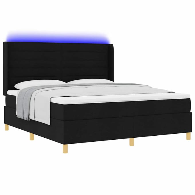 vidaXL - Boxspring - bed - met - LED-stripverlichting - Zwart - 180 - x - 200 - cm - Stof