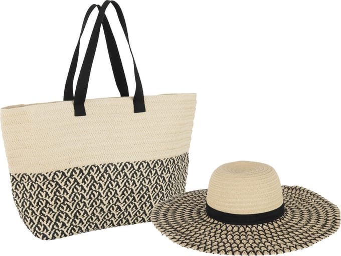 J-Line tas + hoed set - papier/katoen - beige/zwart