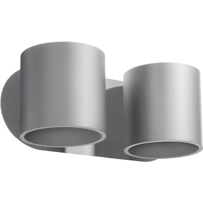 Wandlamp ORBIS 2 met 2 cilindervormige kappen - Sollux Lighting - IP20 - Grijs aluminium behuizing - 26 x 12 x 10 cm - 2 x G9 LED, exclusief lichtbron - 2 x 8 W - Moderne wandlamp voor gang, hal en woonkamer