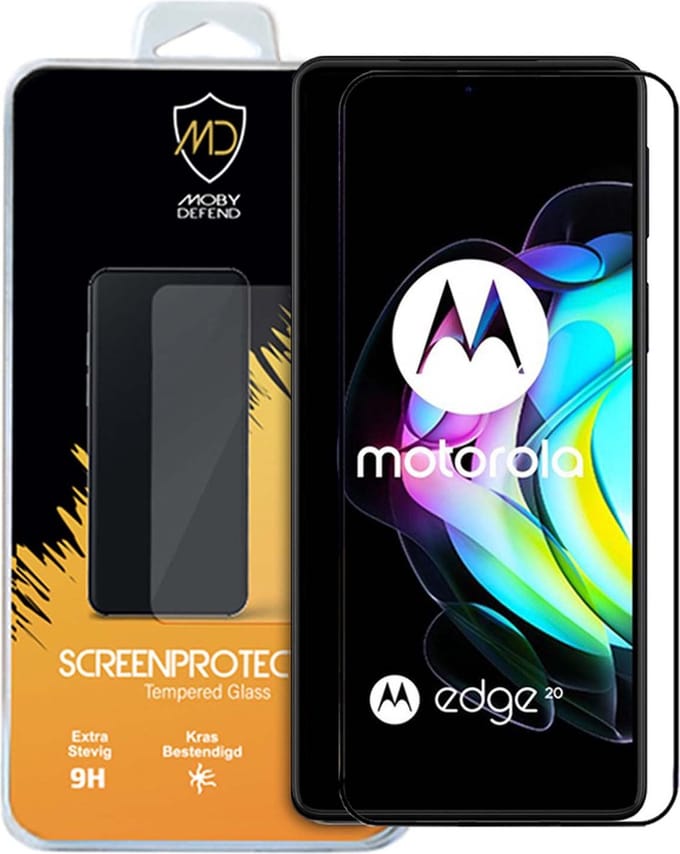 MobyDefend Screenprotector - Geschikt voor Motorola Edge 20 - Screensaver Met Zwarte Randen - Gehard Glas