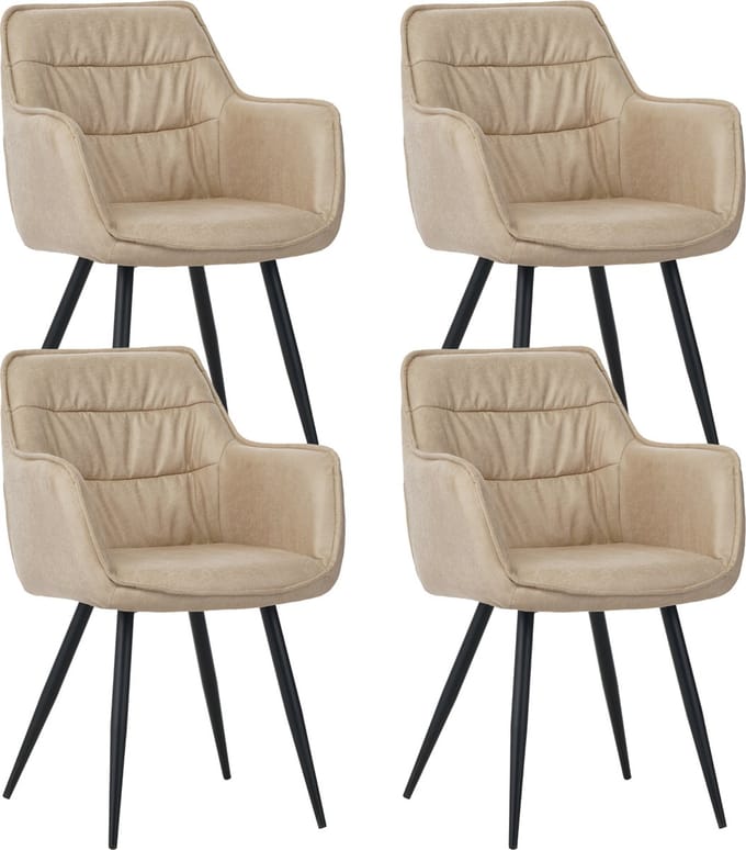 Colenis® - Manila Eetkamerstoel - Set Van 4 - Beige - Microfiber Stof- Industrieel - Met armleuning