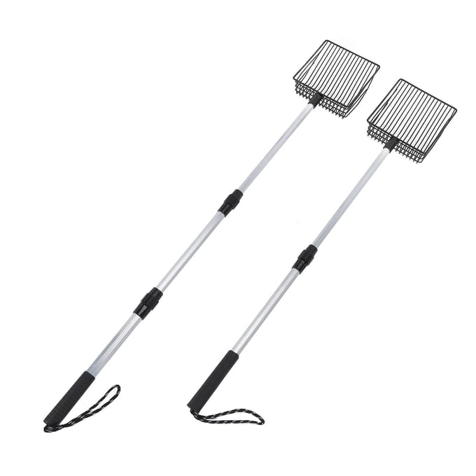 Pelle à litière pour chat extensible, pelle profonde, manche long, métal, ramasseur d'excréments de poulet pour tamiser la litière pour chat white