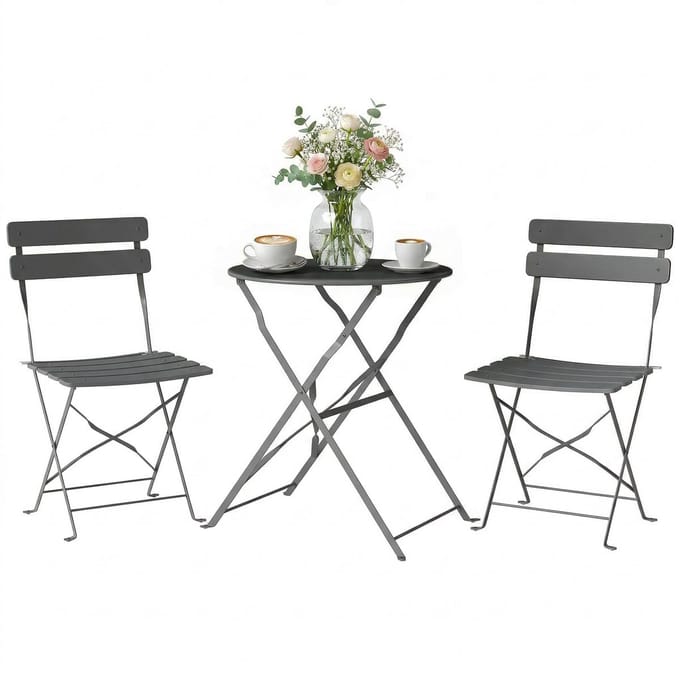 Outsunny Bistroset voor buiten - Metaal - 58 x 58 x 70 cm - Grijs