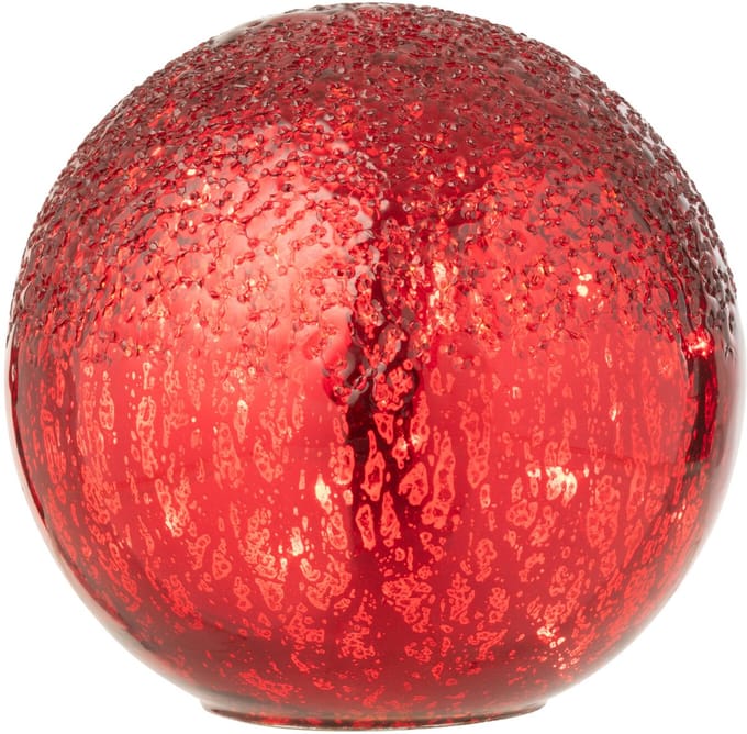 J-Line decoratie Bal Gekraakt - glas - kerstrood - small - LED