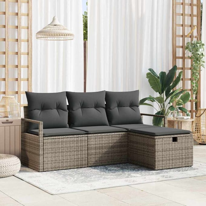 vidaXL - Bankstel - 4 - st - 4-Aantal - zitplaatsen - Grijs - poly - rattan