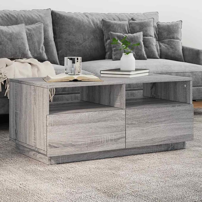 vidaXL - Salontafel - met - LED-verlichting - 90x49x40 - cm - grijs - sonoma - eiken