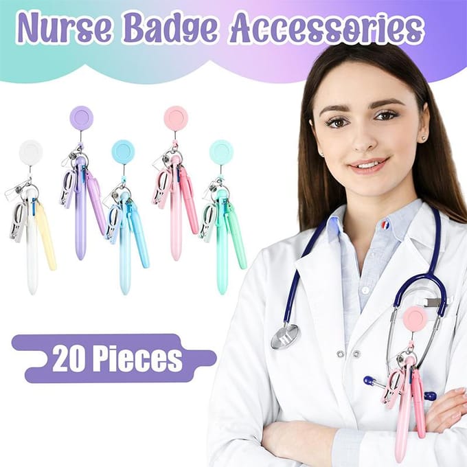 Macaron Zuster Pen Set Badge Mini Uitschuifbare Badge Accessoires Balpen Fluorescerende Pen Vouwbare Schaar Sleutelhanger pink