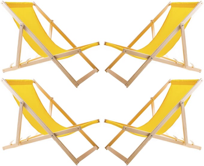 Set van 4 ligstoelen - Tuinstoel - Strandstoel - Geel