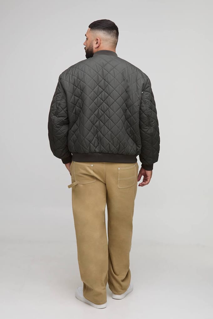 Plus Gewatteerde Carpenter Pocket Regular Fit Bomberjas | Khaki | Size 2XL