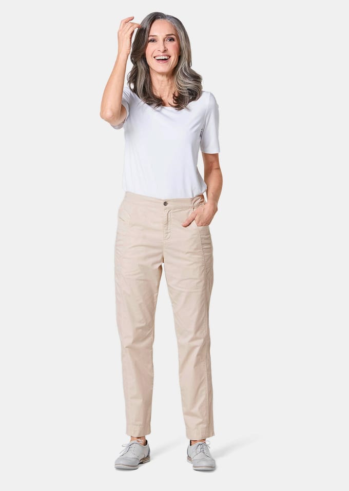 Elastische broek met extra stiksels - beige - Gr. 38 van Goldner Fashion
