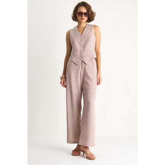V-hals Vest en Wijde Pantalons Tweedelige Set
