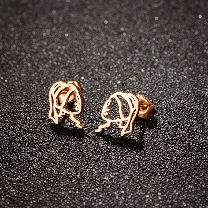 dames meisje RVS oorknoppen- Het meisje met de parel-8mm-12mm-rosegouden