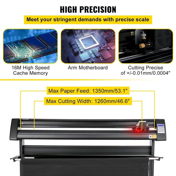 Vinylsnijder, 1350 mm Vinylplotter, Plotter Snijder met LED-scherm, Semi-automatisch Ingebouwd Optisch Oog, Compatibel met SignMaster Software voor Windows