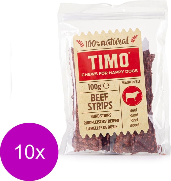 Timo Strips 100 g - Hondensnacks - 10 x Rund