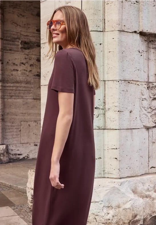 Jersey midi-jurk met pofmouwen