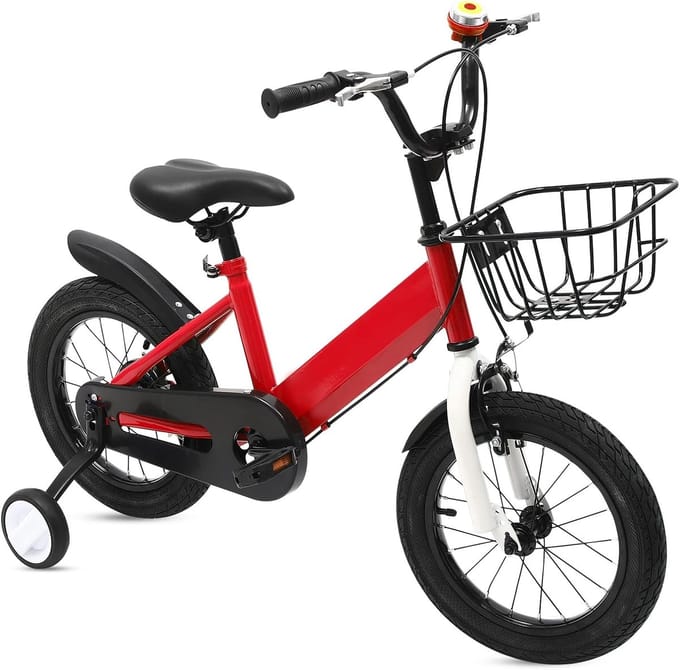 Kinderfiets - Loopfiets met pedalen - Leren fietsen - Stevig stalen frame - 14 inch - Rood