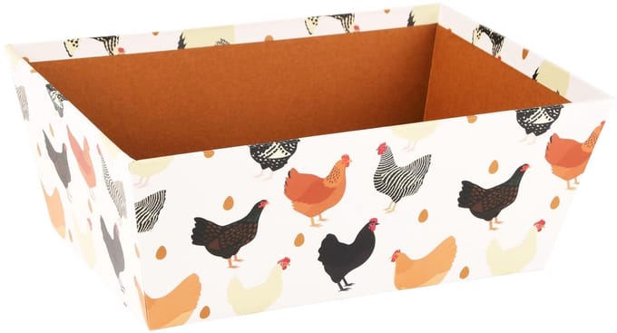 Dekoratief | Bakje 'Chickens Around', bruin/wit, karton, 26x18x10cm | A230235