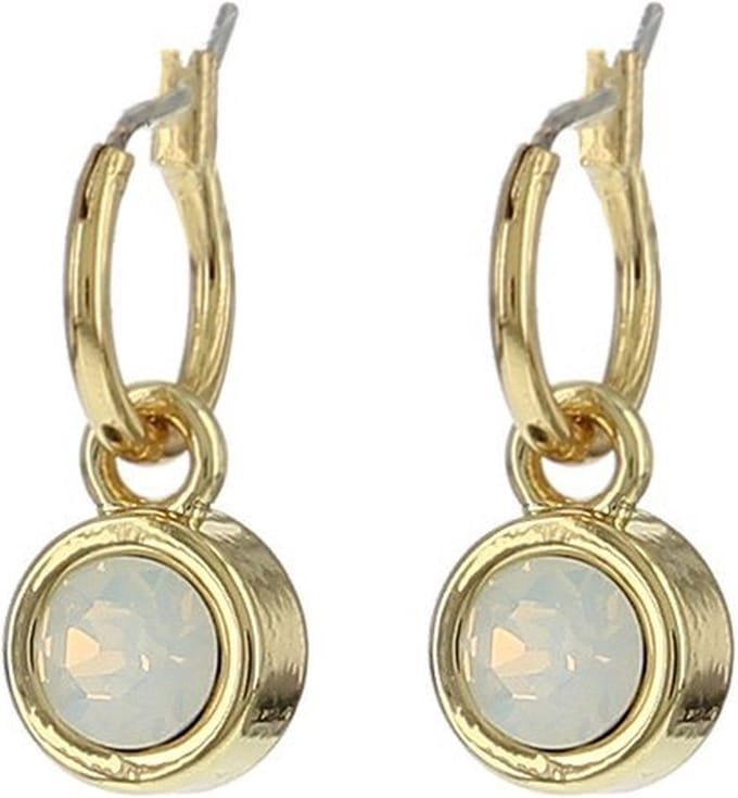 Biba Hang Oorbellen met Swarovski Steentje Wh. Opal Goud