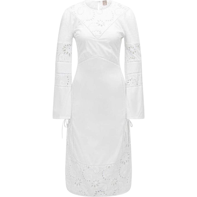 Boss Dames/Dames Broderie Katoenen Midi Dress (Wit)