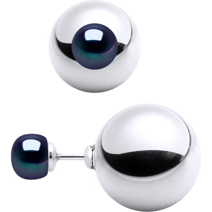 Oorbellen DUPLEX Kralen Zoetwater 6-7mm Black 925