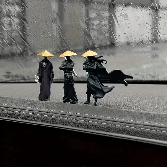 3-delige Mini Samurai Beeldjes Set - Perfect voor Auto Dashboard Bureau Decoratie black