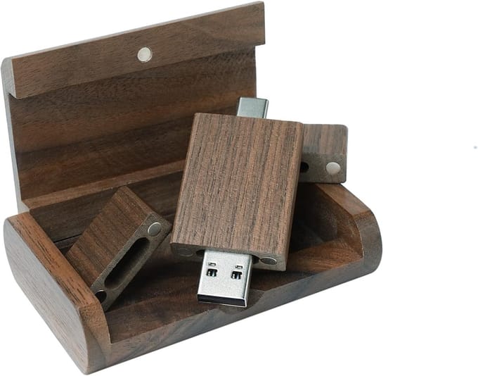 Houten USB C Stick - Geheugenstick OTG - Data Opslag - Dubbele Interface - 128 GB - Walnoot
