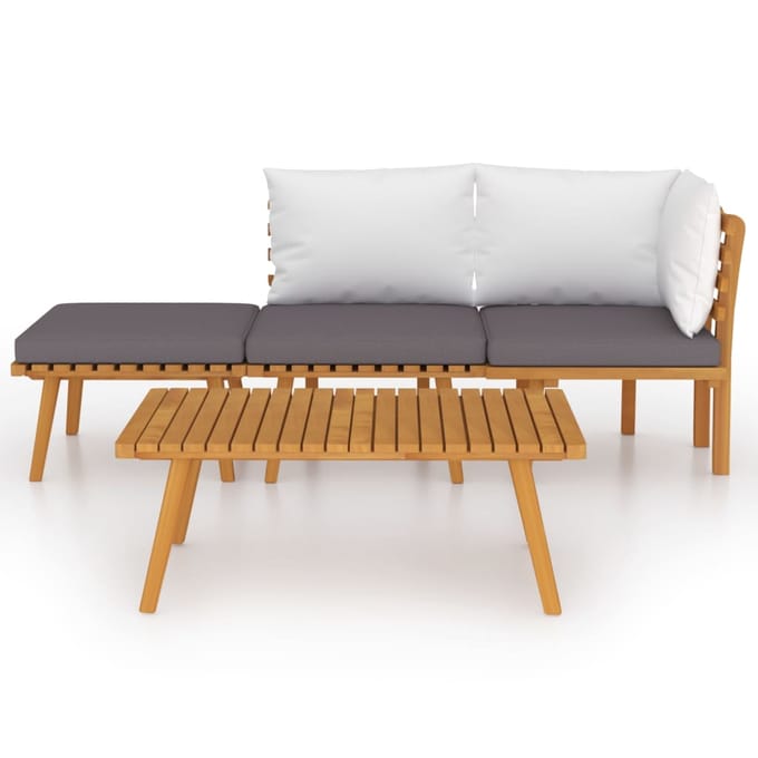 vidaXL - 4-delige - Loungeset - met - kussens - massief - acaciahout