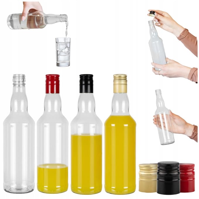 Bimberek Monopol - Glazen Flessen Set - 0.5L - Lange Doppen - Transparant