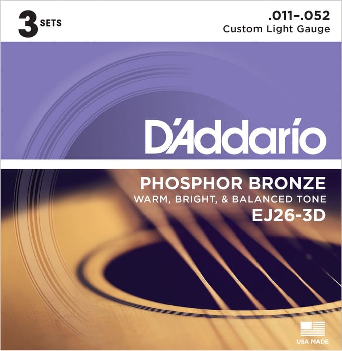 D'Addario EJ26-3D Phosphor Bronze Westernsnaren 3-Pack (11-52)