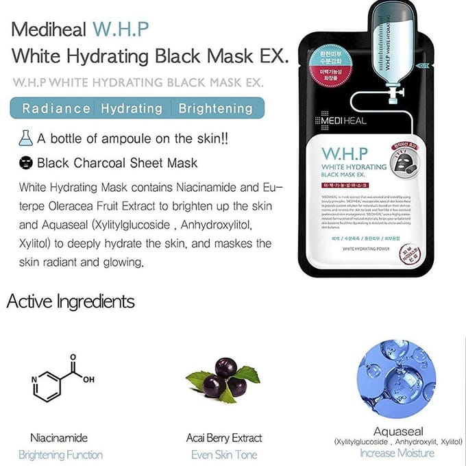10 stuks_[MEDIHEAL] W.H.P White Hydrating Black Mask EX 10pcs Mask black