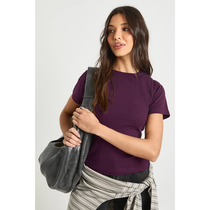 boohoo Dames Geribbelde Dubbele Laag Racer Mouwloos Top | Plum | Maat: 12