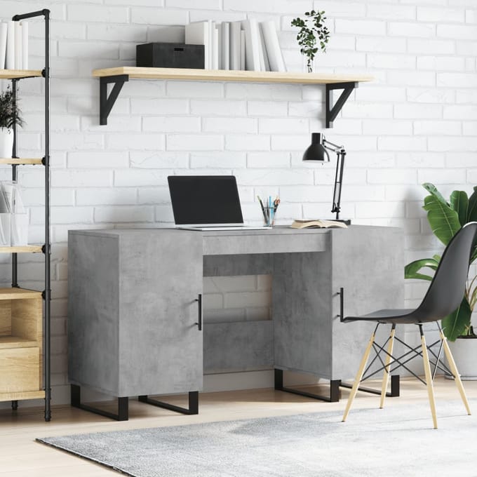 vidaXL - Bureau - 140x50x75 - cm - bewerkt - hout - betongrijs
