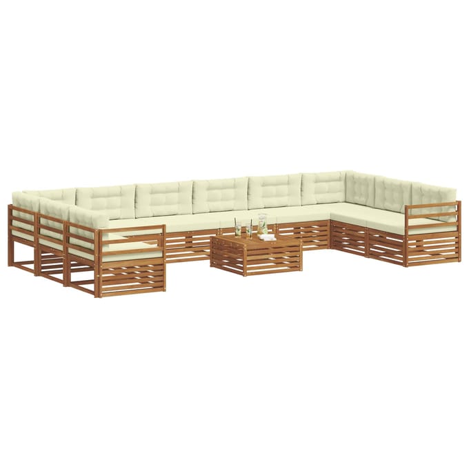 vidaXL - Sofa-Sets - 11 - st - Natuurlijk - en - Crème - Massief - Acacia - Hout