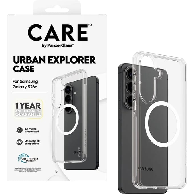 CARE by PanzerGlass Urban Explorer Case - Transparant w. - Wit Qi Samsung Galaxy S26 Plus